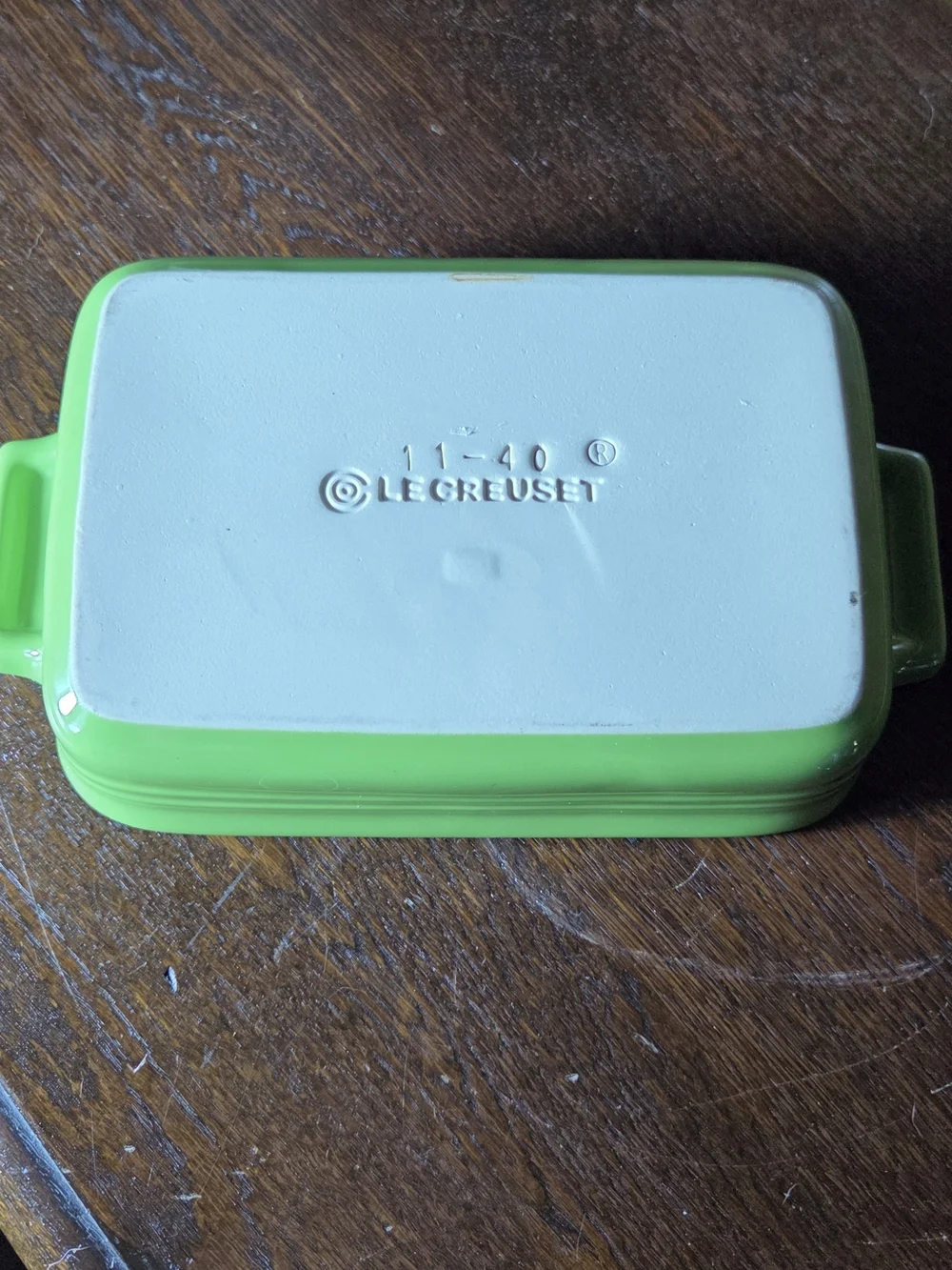 Le Creuset Green Ceramic Rectangular Baker with White Interior